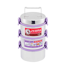 Zebra brand tiffin size 12 cm. 3 layers Smart Lock II model purple